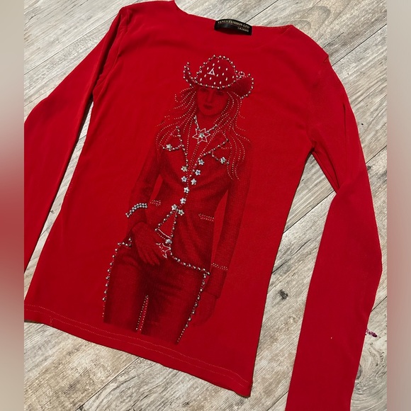 Cowgirl Red Shirt with Sequins - Picture 2 of 4